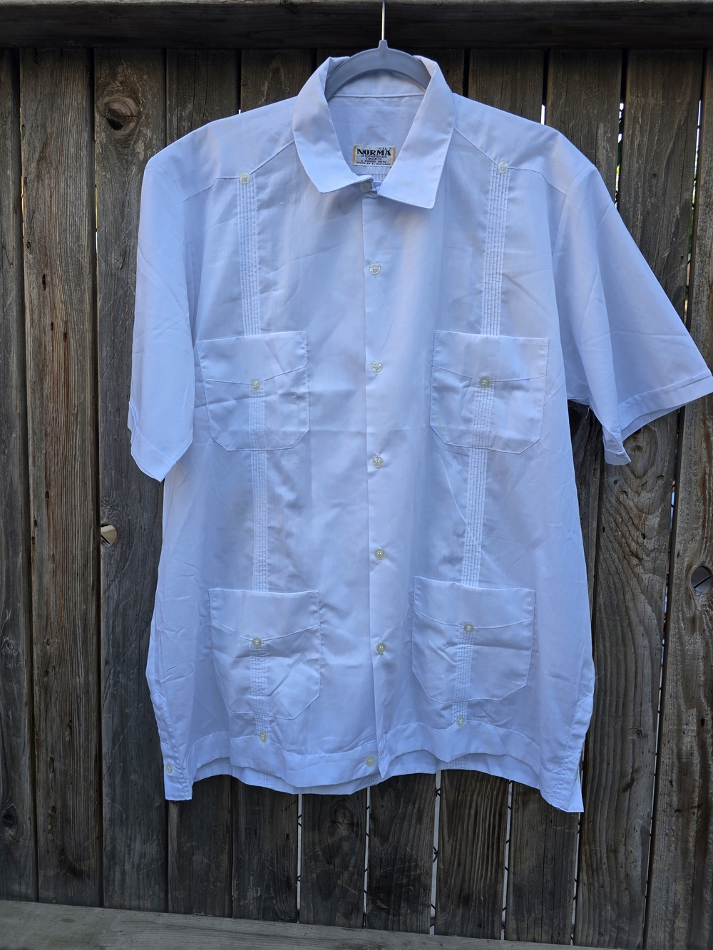 Classic White Guayabera Short Sleeve Shirt Size L